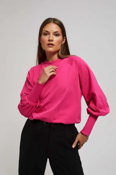 Marisse Fuchsia Puff Sleeve Sweatshirt