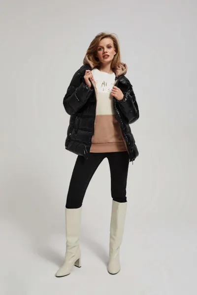 Marisse Short Quilted Black Jacket With A Hood
