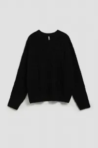 Marisse Black Long Sleeve Sweater With Decorative Weave