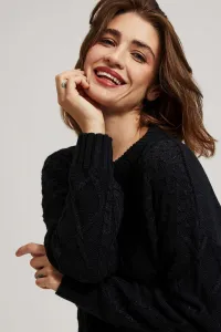 Marisse Black Long Sleeve Sweater With Decorative Weave