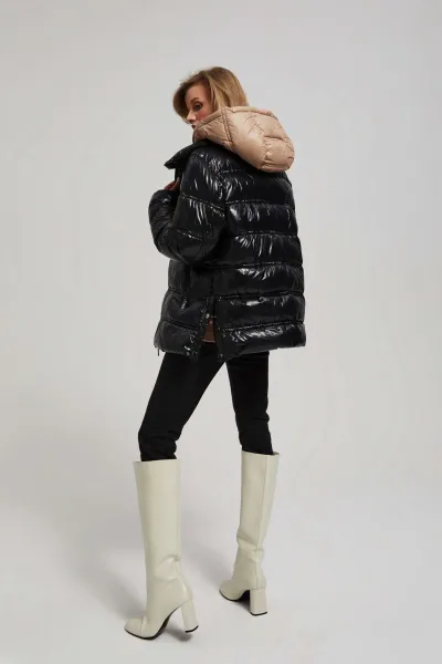 Marisse Short Quilted Black Jacket With A Hood