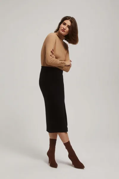 Marisse Black Midi Pencil Skirt With Slit