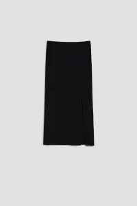Marisse Black Midi Pencil Skirt With Slit