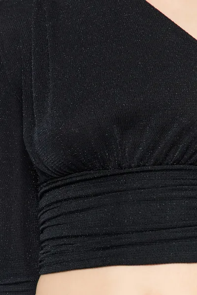 Trendyol Čierny Trblietavý Strieborný Pletený Bustier
