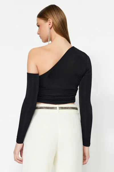 Trendyol Čierny Trblietavý Strieborný Pletený Bustier