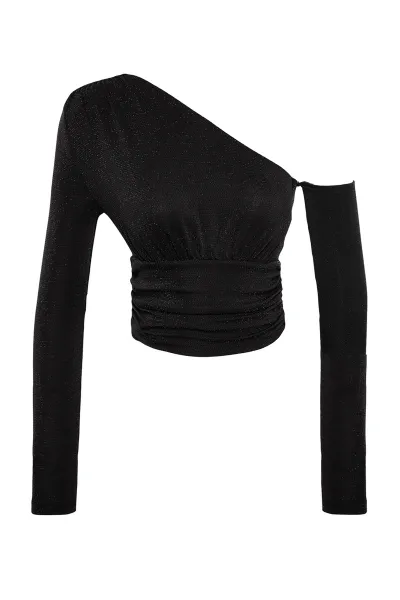 Trendyol Čierny Trblietavý Strieborný Pletený Bustier
