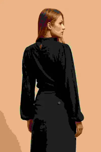 Marisse Black Turtleneck Blouse With Puffed Sleeves