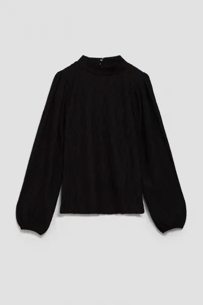 Marisse Black Turtleneck Blouse With Puffed Sleeves