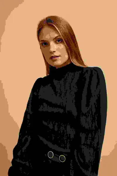 Marisse Black Turtleneck Blouse With Puffed Sleeves