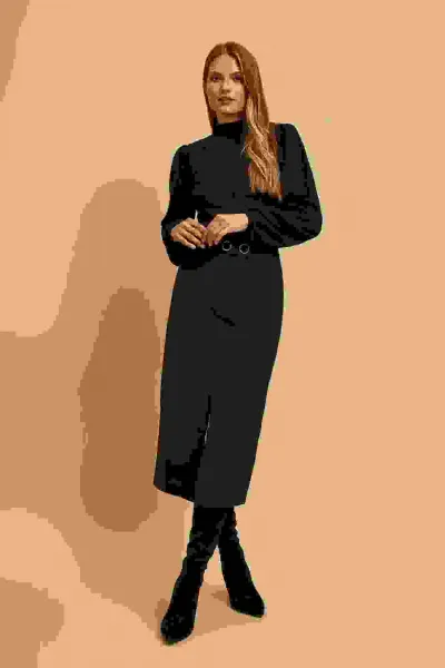 Marisse Black Turtleneck Blouse With Puffed Sleeves