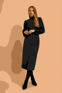 Marisse Black Turtleneck Blouse With Puffed Sleeves