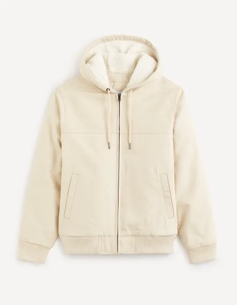 Krémová pánska bunda s umelým kožúškom Celio Fuhoodie