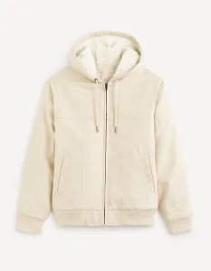 Krémová pánska bunda s umelým kožúškom Celio Fuhoodie