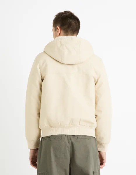Krémová pánska bunda s umelým kožúškom Celio Fuhoodie