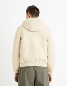 Krémová pánska bunda s umelým kožúškom Celio Fuhoodie