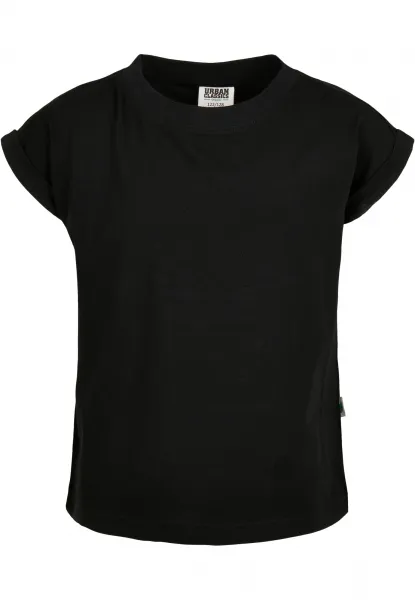 Girls' organic T-shirt with extended shoulder black