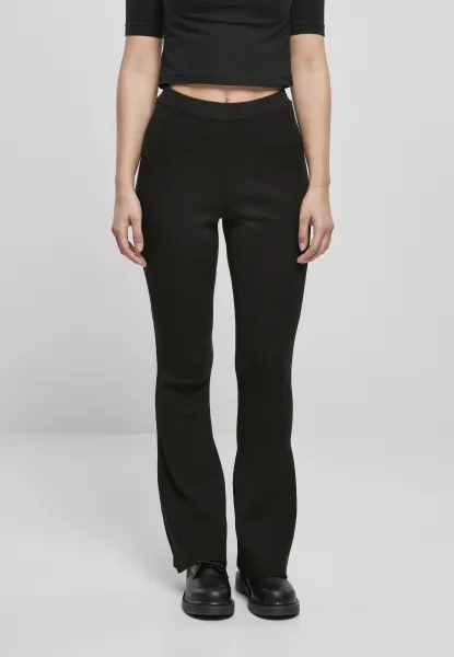 Women's Rib Knit Bootcut Leggings - Black