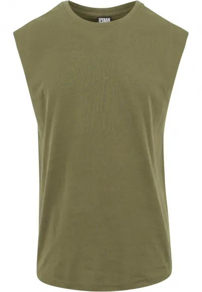 Olive sleeveless T-shirt with open hem