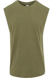 Olive sleeveless T-shirt with open hem