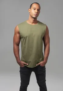 Olive sleeveless T-shirt with open hem