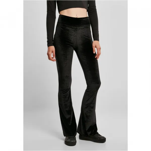 Women's high-waisted velvet leggings black