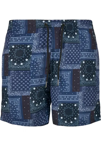 Patterned swimsuit shorts with navy scarf aop