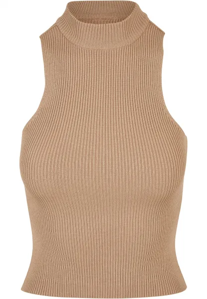 Women's turtleneck with short rib knit union beige