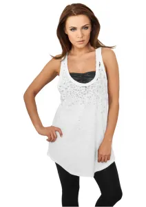 Ladies Long Leo Print Loose Tank wht/blk