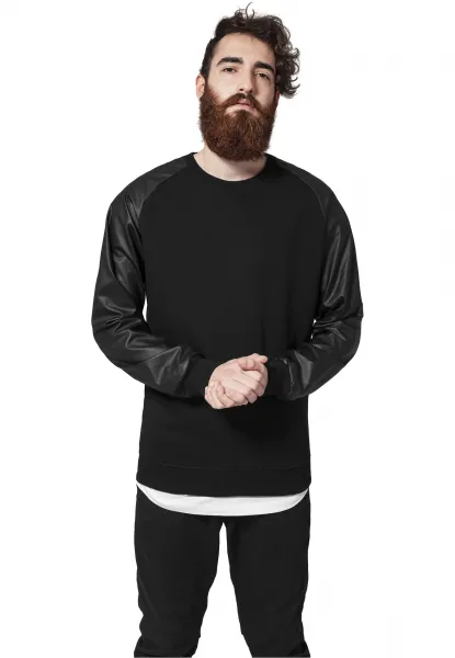 Imitation Raglan Leather Crew blk/blk