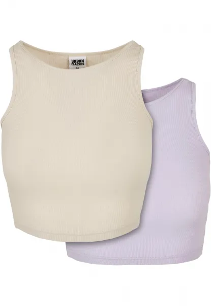 Women's Cropped Rib Top 2-Pack Softseagrass+Lilac