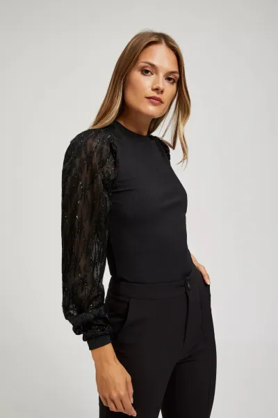Marisse Black Blouse With Decorative Sleeves