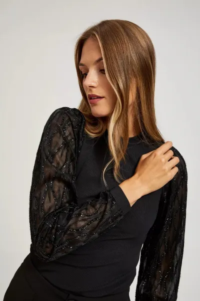 Marisse Black Blouse With Decorative Sleeves