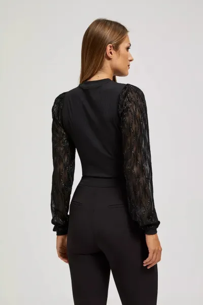 Marisse Black Blouse With Decorative Sleeves