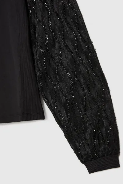 Marisse Black Blouse With Decorative Sleeves