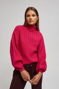 Marisse Fuchsia Turtleneck Sweater With Puffed Sleeves