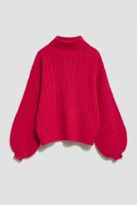 Marisse Fuchsia Turtleneck Sweater With Puffed Sleeves