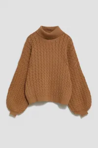 Marisse Dark Beige Turtleneck Sweater With Puffed Sleeves