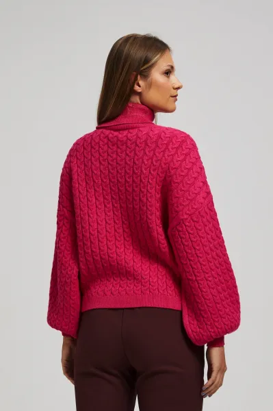 Marisse Fuchsia Turtleneck Sweater With Puffed Sleeves