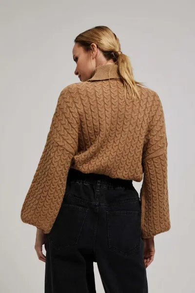 Marisse Dark Beige Turtleneck Sweater With Puffed Sleeves