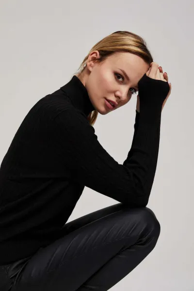 Marisse Thin Turtleneck Sweater, Black