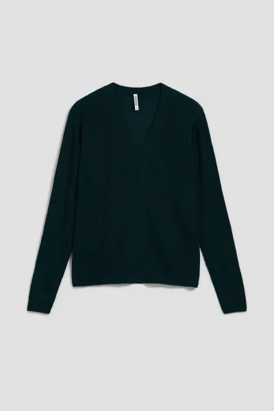 Marisse Fitted V-Neck Sweater In Emerald Green