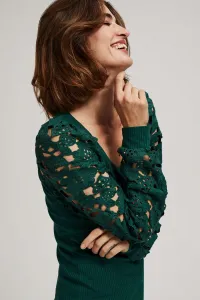 Marisse Emerald Blouse With Lace Sleeves