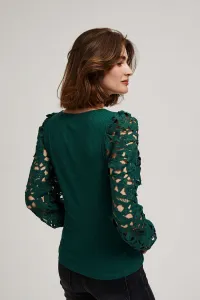Marisse Emerald Blouse With Lace Sleeves