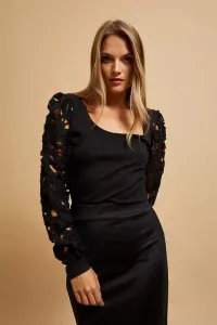 Marisse Black Blouse With Lace Sleeves