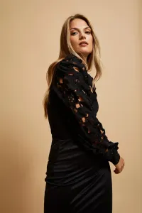 Marisse Black Blouse With Lace Sleeves