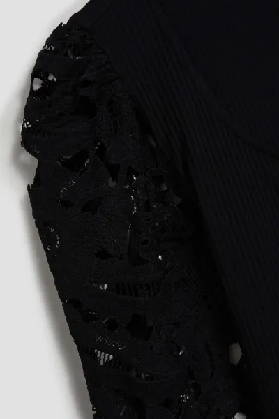 Marisse Black Blouse With Lace Sleeves