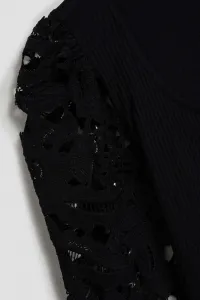 Marisse Black Blouse With Lace Sleeves