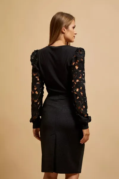 Marisse Black Blouse With Lace Sleeves