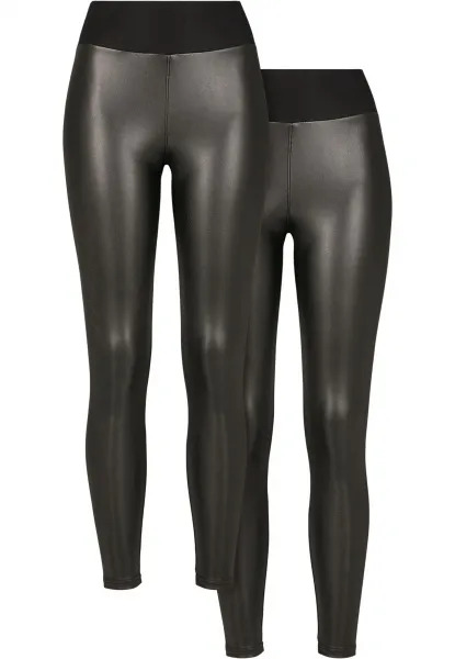 Women's High Waisted Faux Leather Leggings, Pack of 2 Black+Black