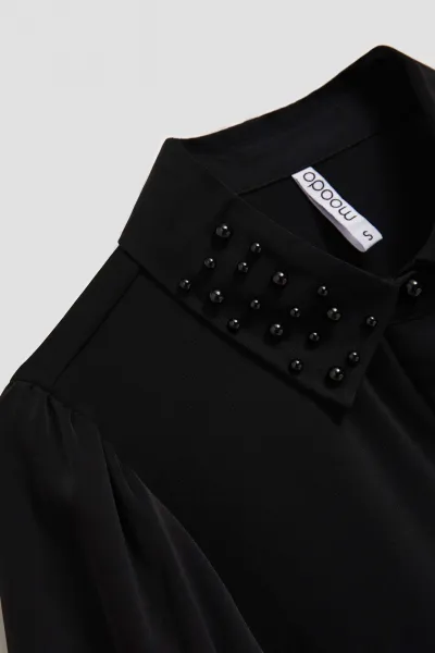 Marisse Black Shirt With Decorative Collar